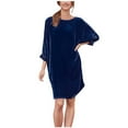 thumbnail image 1 of ICHUANYI New Trending Womens Dress Casual Solid Crew Neck Long Sleeve Mini Dresses Summer, 1 of 1