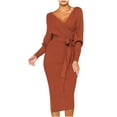 thumbnail image 1 of ICHUANYI New Trending Womens Elegant Long Sleeve Solid Dress Bandage Party Skinny Dress Fashion Cloth 2024, 1 of 1