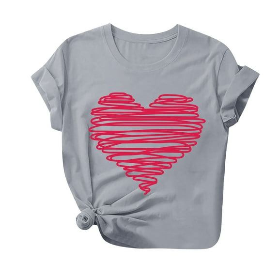 ICHUANYI New Trending Womens Valentine's Day Print Short Sleeve T-shirt Novelty Graphic Tops