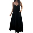 thumbnail image 1 of ICHUANYI New Women's V-neck Solid Color Elegant Hanging Strap Dress, 1 of 9