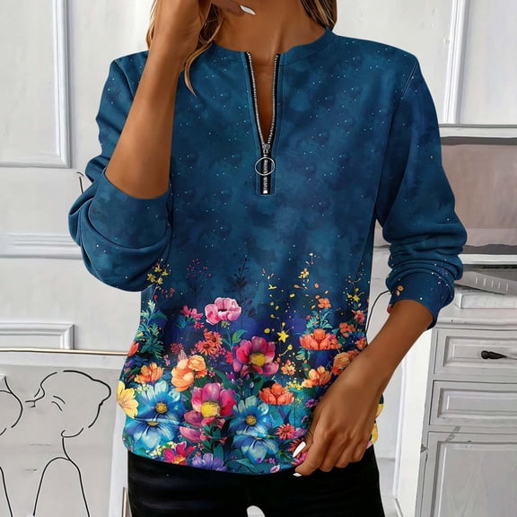 ICHUANYI Oversized Sweatshirt for Women Long Sleeve Crewneck Sweatshirts Pullover Womens Fall Floral Print Fashion Sweatshirt