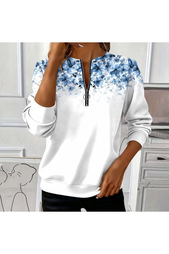 ICHUANYI Oversized Sweatshirt for Women Long Sleeve Crewneck Sweatshirts Pullover Womens Fall Floral Print Fashion Sweatshirt