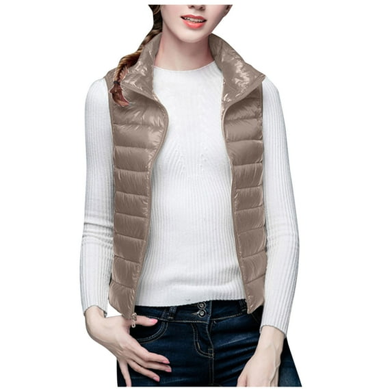 ICHUANYI Puffer Vest Women Sleeveless Fall Winter Outerwear Warm Puffer Lightweight Stand Collar with Pockets
