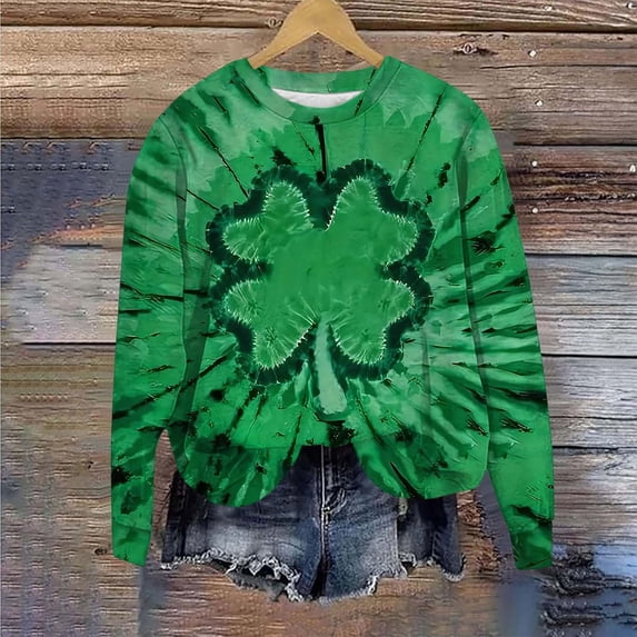 ICHUANYI St. Patrick's Day Sweatshirts for Women Green Printed Casual Loose Long Sleeve Fit Tops Hoodless Sweatshirts Top