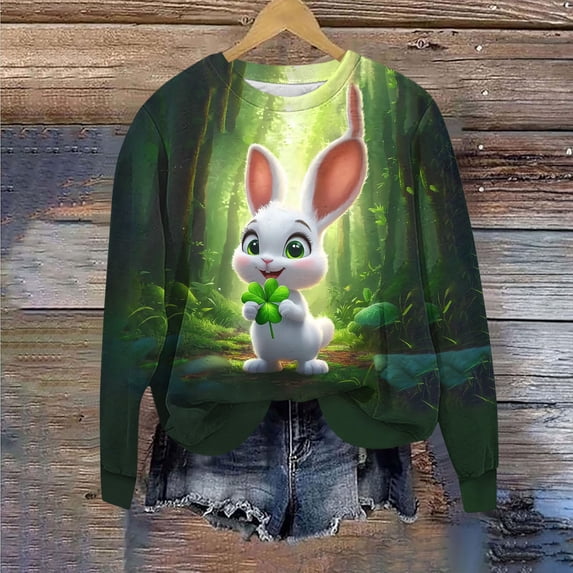 ICHUANYI St. Patrick's Day Sweatshirts for Women Green Printed Casual Loose Long Sleeve Fit Tops Hoodless Sweatshirts Top