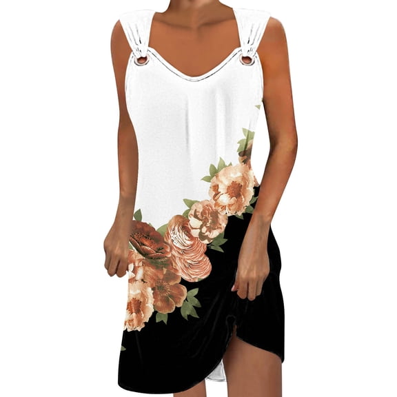 ICHUANYI Summer Sundress for Women Fashion Causal Loose Tshirt Dresses Floral Print Swing Beach Dress