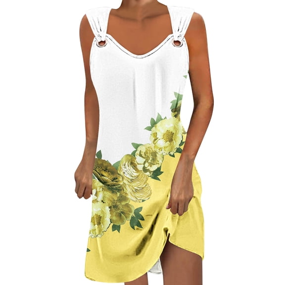 ICHUANYI Summer Sundress for Women Fashion Causal Loose Tshirt Dresses Floral Print Swing Beach Dress