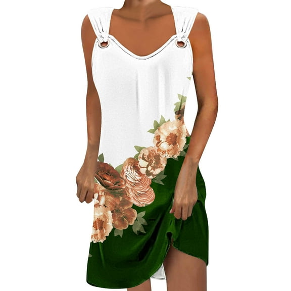 ICHUANYI Summer Sundress for Women Fashion Causal Loose Tshirt Dresses Floral Print Swing Beach Dress