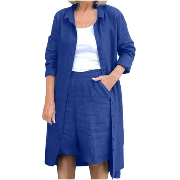 ICHUANYI Trendy 2 Piece Outfits For Women Lounge Sets Pajama Sets Long Sleeve Button Down Oversized Shirts And Shorts Tracksuit Fall Winter Clothes