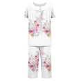 thumbnail image 1 of ICHUANYI Two Piece Set Women's Pajama Sets Short Sleeve Crewneck Print Tops Pants Set, 1 of 5