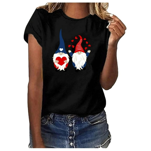ICHUANYI Valentine's Day Fashion Tees Womans T-Shirt Causal Crew Neck Cute Print Shirts Short Sleeve Tops
