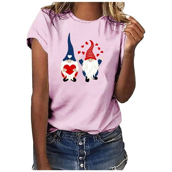 ICHUANYI Valentine's Day Fashion Tees Womans T-Shirt Causal Crew Neck Cute Print Shirts Short Sleeve Tops