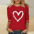 thumbnail image 1 of ICHUANYI Valentine's Day Love Heart Shirts for Women Graphic Crewneck 3/4 Sleeve Plus Size Tops Cute Loose Fit Three Quarter Casual Dressy Blouses, 1 of 5