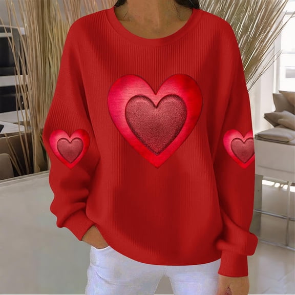 ICHUANYI Valentine's Sweatshirt for Women Cute Love Heart Shirts Casual Long Sleeve Valentine Tshirt Clothes Pullover Top