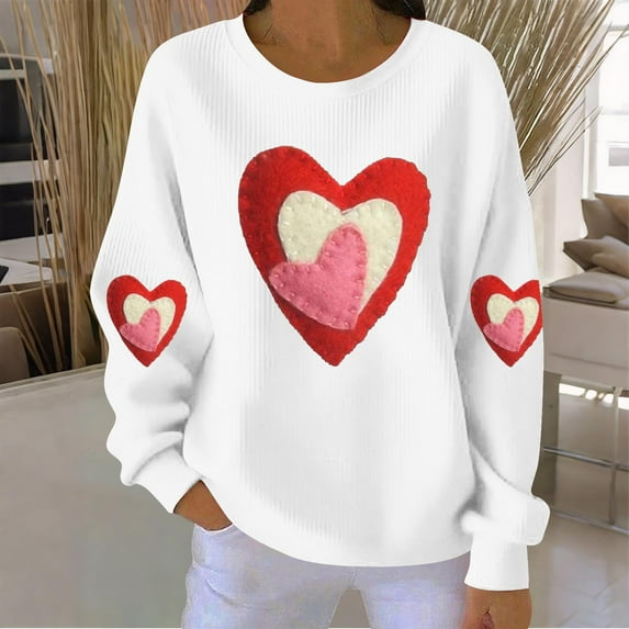 ICHUANYI Valentine's Sweatshirt for Women Cute Love Heart Shirts Casual Long Sleeve Valentine Tshirt Clothes Pullover Top