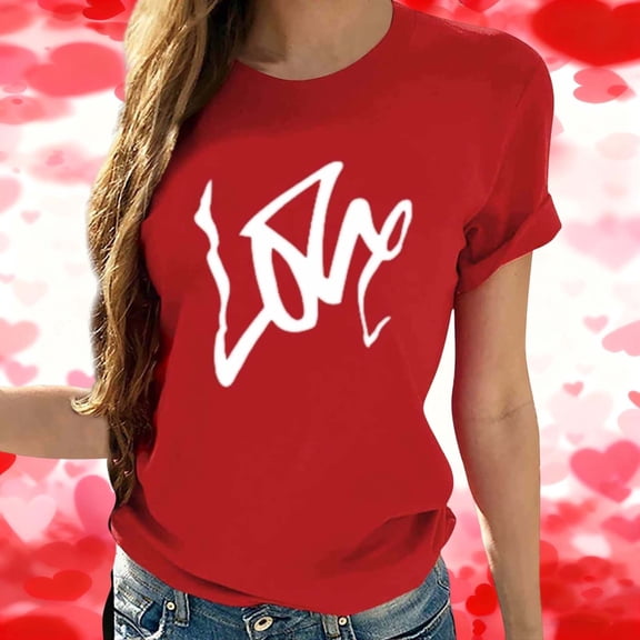 ICHUANYI Valentines Heart Print T-Shirt for Women Graphic Tees Casual Short Sleeve Summer Tshirts Tops