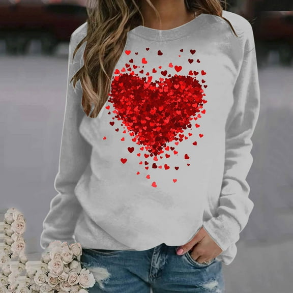 ICHUANYI Valentines Sweatshirt Women Oversized Love Heart Shirt Pullover Valentine's Long Sleeve Tops