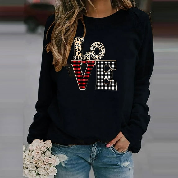 ICHUANYI Valentines Sweatshirt Women Oversized Love Heart Shirt Pullover Valentine's Long Sleeve Tops
