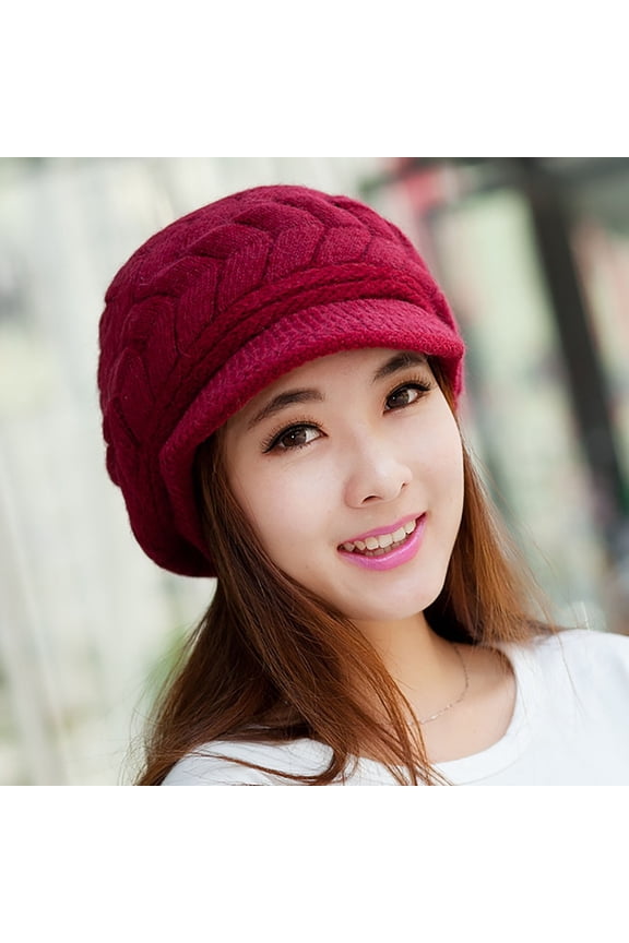 ICHUANYI Winter Visor Beanie Hat for Men and Women Brim Knit Billed Cap Thick Solid Color Hats