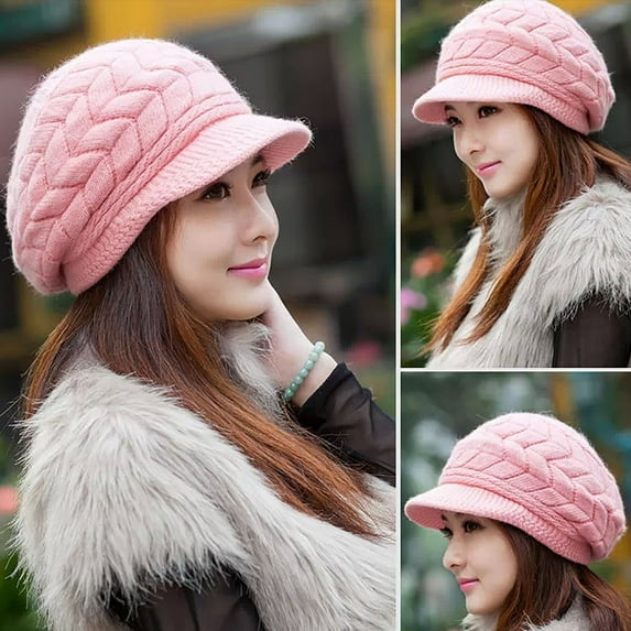 ICHUANYI Winter Visor Beanie Hat for Men and Women Brim Knit Billed Cap Thick Solid Color Hats