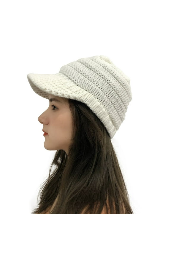 ICHUANYI Winter Visor Beanie Hat for Men and Women Brim Knit Hats Billed Skull Cap Thick Solid Color