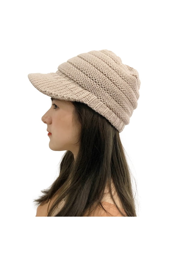 ICHUANYI Winter Visor Beanie Hat for Men and Women Brim Knit Hats Billed Skull Cap Thick Solid Color