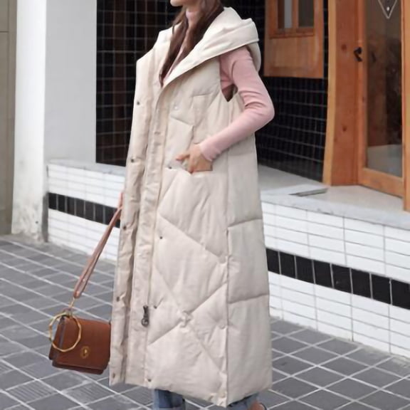 ICHUANYI Womans Winter Fashion Vests Coats Lengthened Thickened Solid Sleeveless Cotton Padded Jackets