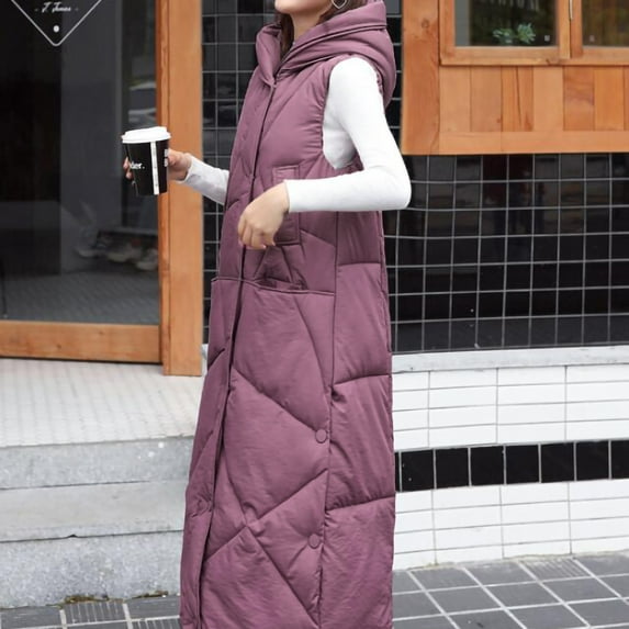 ICHUANYI Womans Winter Fashion Vests Coats Lengthened Thickened Solid Sleeveless Cotton Padded Jackets