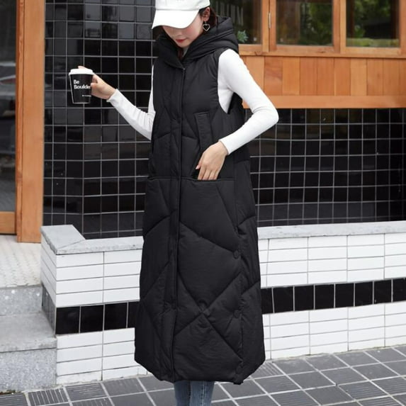 ICHUANYI Womans Winter Fashion Vests Coats Lengthened Thickened Solid Sleeveless Cotton Padded Jackets
