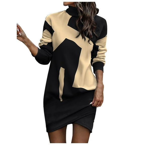 ICHUANYI Women Casual Long Sleeve Print Turtleneck Crossed Hem Dresses Spring Summer New Trending 2024