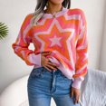 thumbnail image 1 of ICHUANYI Women Fashion Crewneck Long Sleeve Sweaters 2023 Fall Winter Oversized Star Print Ribbed Knit Pullover Sweater Top, 1 of 7