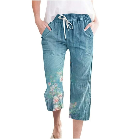 ICHUANYI Women Pants Straight Leg Drawstring Elastic Waist Loose Comfy Trousers With Pockets