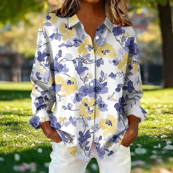 ICHUANYI Women Retro Plaid Print Button Down Shirts Long Sleeve Wrinkle Free Dress Shirts Casual Collared Blouses Loose Work Tops