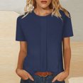 thumbnail image 1 of ICHUANYI Women Round Neck Short Sleeved Basics Tees Casual Trendy Loose Fit T Shirts Solid Color Top, 1 of 7