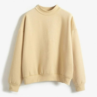 ICHUANYI Women Round Neck Sweatshirt Long Sleeves Casual Solid Color Shirts Trendy Pullover Tunic Tops