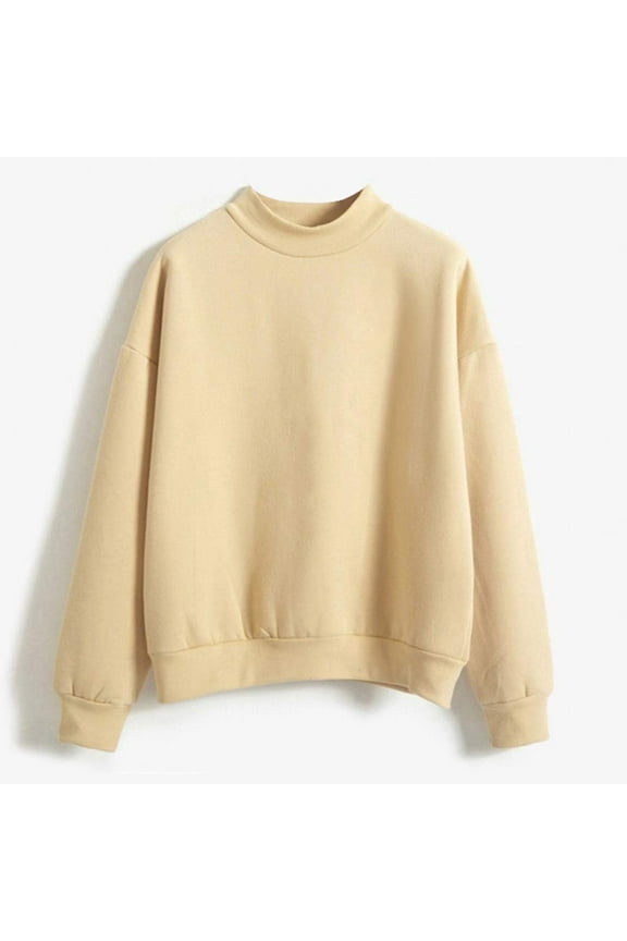 ICHUANYI Women Round Neck Sweatshirt Long Sleeves Casual Solid Color Shirts Trendy Pullover Tunic Tops