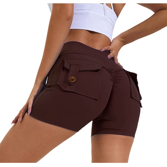 ICHUANYI Women'S Solid Color Cargo Pocket Hip Lift Fitness High Waist Stretch Exercise Yoga Pants