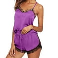 thumbnail image 1 of ICHUANYI Women Sleepwear Sleeveless Strap Nightwear Lace Trim Satin Cami Top Pajama Sets, 1 of 8
