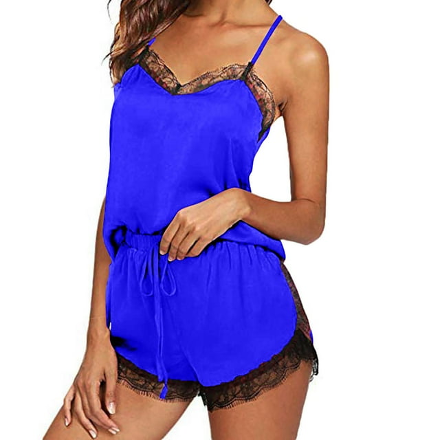 ICHUANYI Women Sleepwear Sleeveless Strap Nightwear Lace Trim Satin