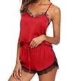 thumbnail image 1 of ICHUANYI Women Sleepwear Sleeveless Strap Nightwear Lace Trim Satin Cami Top Pajama Sets, 1 of 8