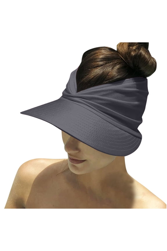 ICHUANYI Women Solid Sun Visor Hat Wide Brim Summer UV Protection Packable Ponytail Beach Cap