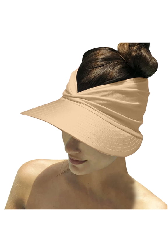 ICHUANYI Women Solid Sun Visor Hat Wide Brim Summer UV Protection Packable Ponytail Beach Cap