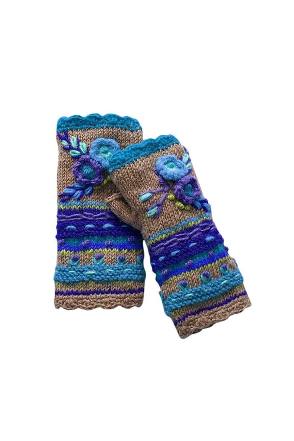 ICHUANYI Women Warm Knit Fingerless Gloves Hand Crochet Thumbhole Winter Arm Warmers Mittens