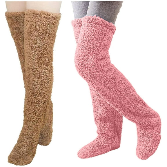 ICHUANYI Women's 2 Pairs High Fuzzy Socks Over Knee Winter Leg Warmers Plush Slipper Socks For Womens Christmas Home Sleeping Summer 2024