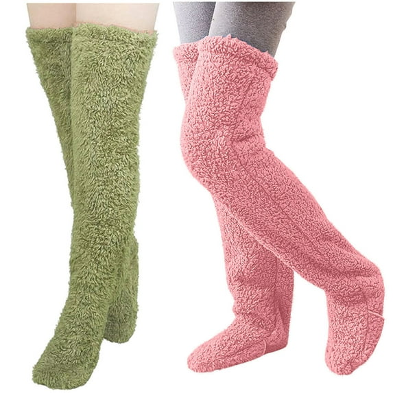 ICHUANYI Women's 2 Pairs High Fuzzy Socks Over Knee Winter Leg Warmers Plush Slipper Socks For Womens Christmas Home Sleeping Summer 2024