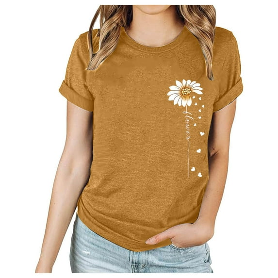ICHUANYI Women's 2024 Spring And Summer Trendy Print Pattern Crew Neck Short Sleeve T Shirts Tops Shirt New 2024