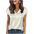 thumbnail image 1 of ICHUANYI Women's Basic Solid T-Shirts Summer V-Neck Short Sleeve Shirt Satin Elegant Thin Tops, 1 of 5