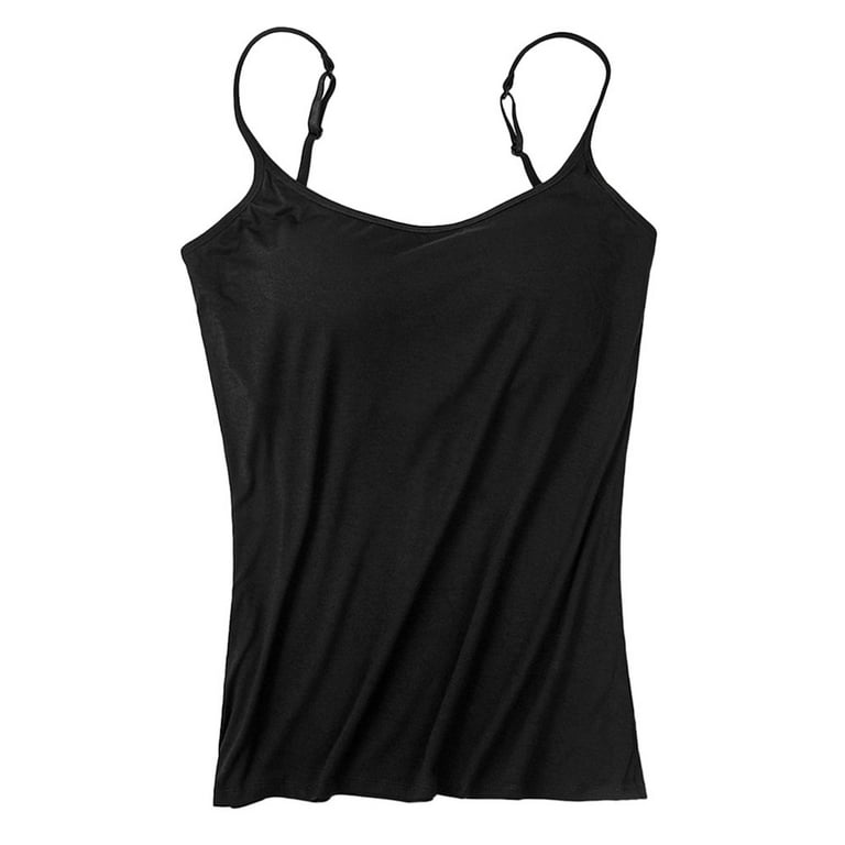 ICHUANYI Women's Camisole Tops with Built in Bra Neck Vest Padded Slim Fit Tank  Tops 
