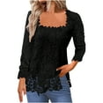 thumbnail image 1 of ICHUANYI Women's Casual Solid Color Neck Long Sleeve T-shirt Top, 1 of 6