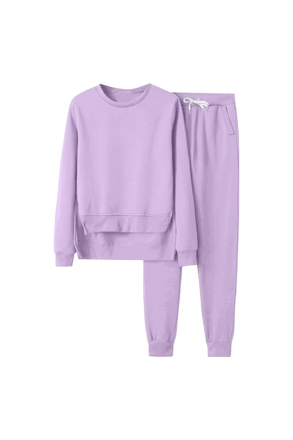 ICHUANYI Women's Casual Solid Hooded Drawstring Loose Long Sleeve Sweatshirt Tops And Long Pants Set Suits